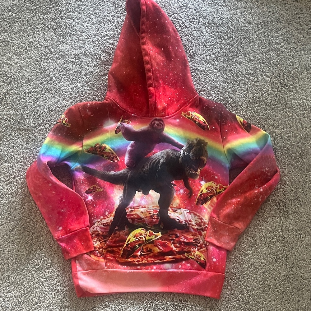 Kids Dinosaur and Sloth Hoodie - Red